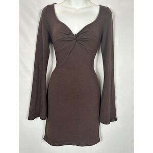 Womens Y2K Bell Sleeve Dress Size M Tall Brown Boho Forest Fairy Grunge‎ Witchy